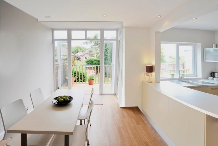 Modern white kitchen extension and kitchen