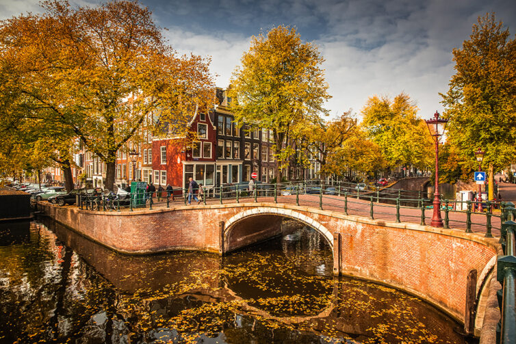 Amsterdam canals and houses in Autumn