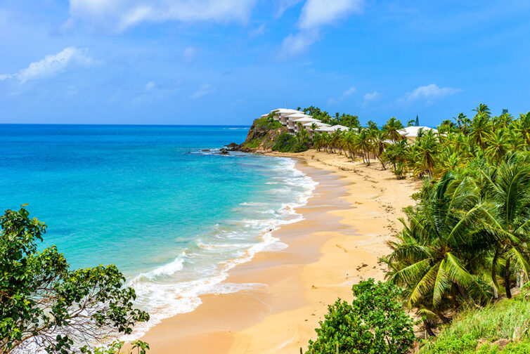 Tropical caribbean island Antigua Paradise beach at Morris Bay. 
