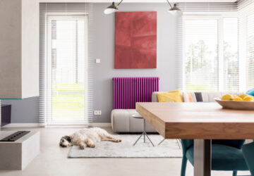 Living room with purple designer radiator