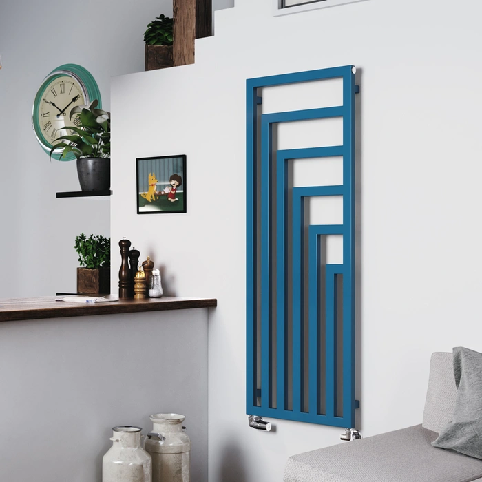 Designer radiator in rectangle shapped, coloured in blue