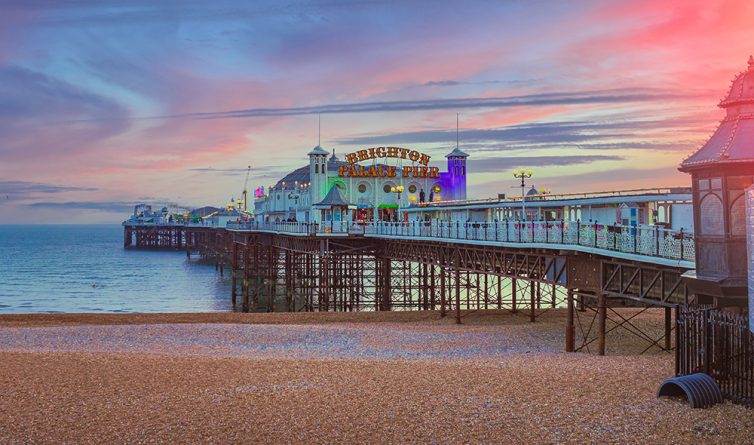 Brighton Pier, UK during sunset