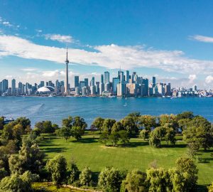 Toronto, Ontario, Canada, Aerial View of Toronto Skyline and Lake Ontario