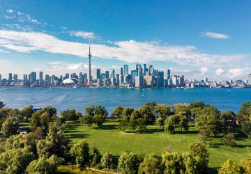 Toronto, Ontario, Canada, Aerial View of Toronto Skyline and Lake Ontario