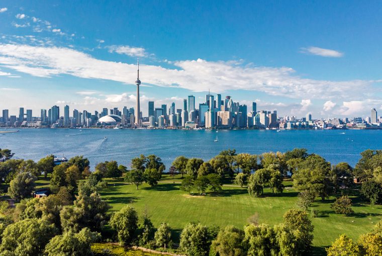 Toronto, Ontario, Canada, Aerial View of Toronto Skyline and Lake Ontario