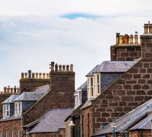 Top of roofs with chimneys