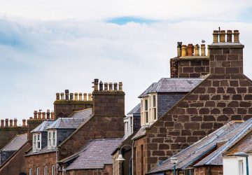 Top of roofs with chimneys