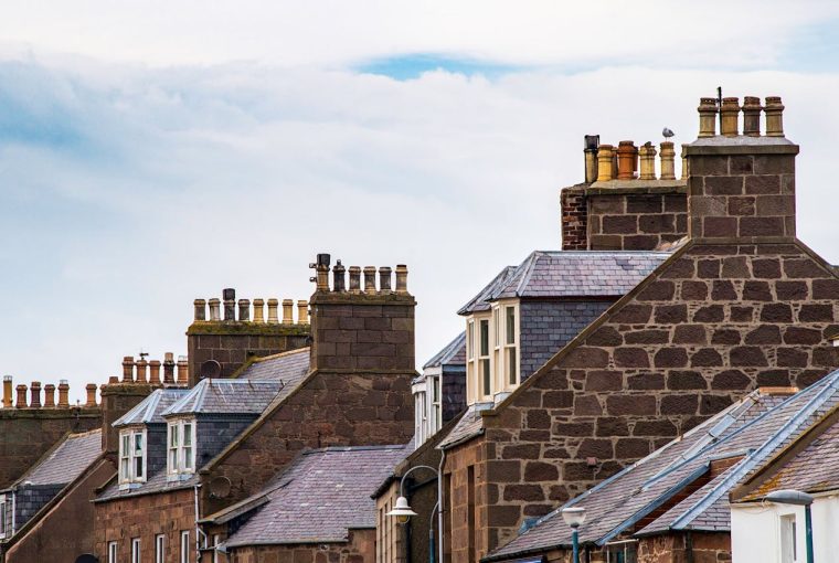 Top of roofs with chimneys