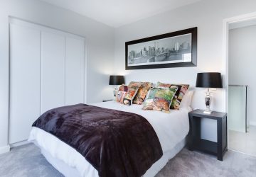 Minimalist monochome bedroom with design symmetry